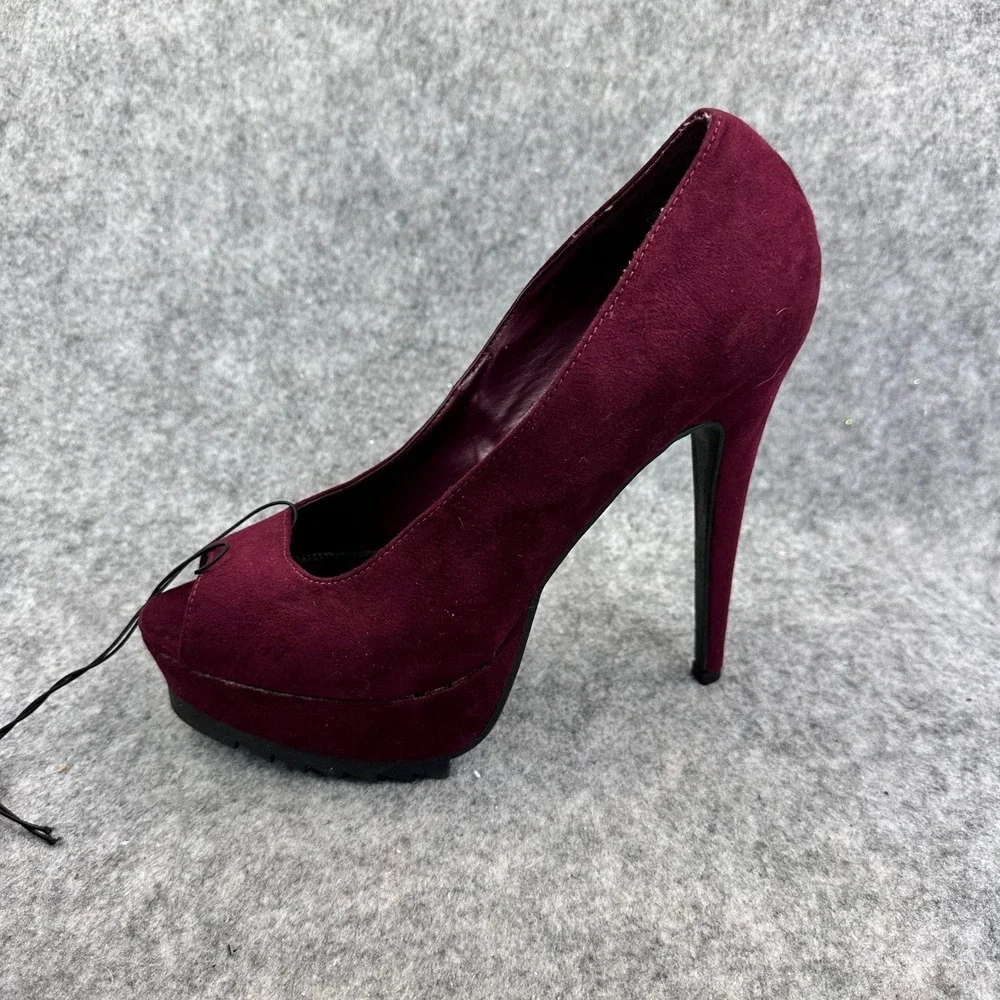 Forever 21 Womens Size 8.5 Heels Wine Faux Suede Peep Toe Platform Stilleto New